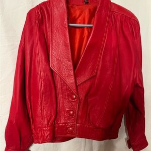 Women's Red Leather Vintage Bomber Jacket
